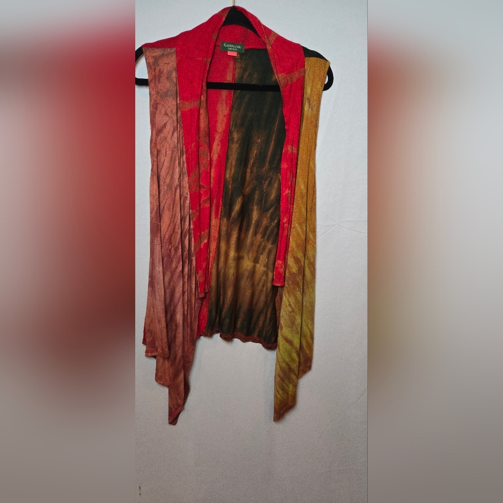 Kathmandu Colorful Sleeveless Open Waterfall Duster Cardigan Hippie Women's L